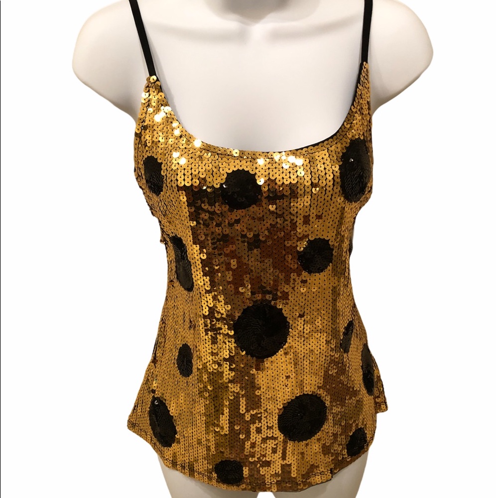 Sequined Strappy Lined Shimmering Tank Top, Sz Large